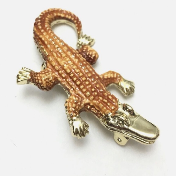 Rare Vintage Gerry’s Gold Brown Enamel Alligator Saltwater Crocodile Mini Brooch - Picture 1 of 6